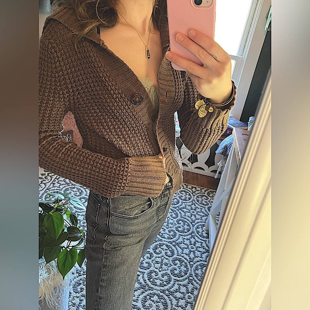 brown y2k knit hooded cardi ✨